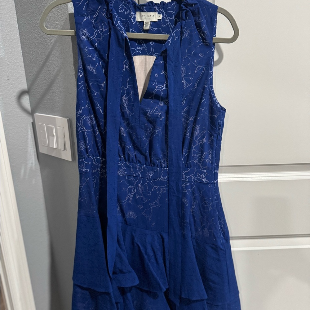 Ted Baker London Blue Asymmetrical Ruffled Midi Dress